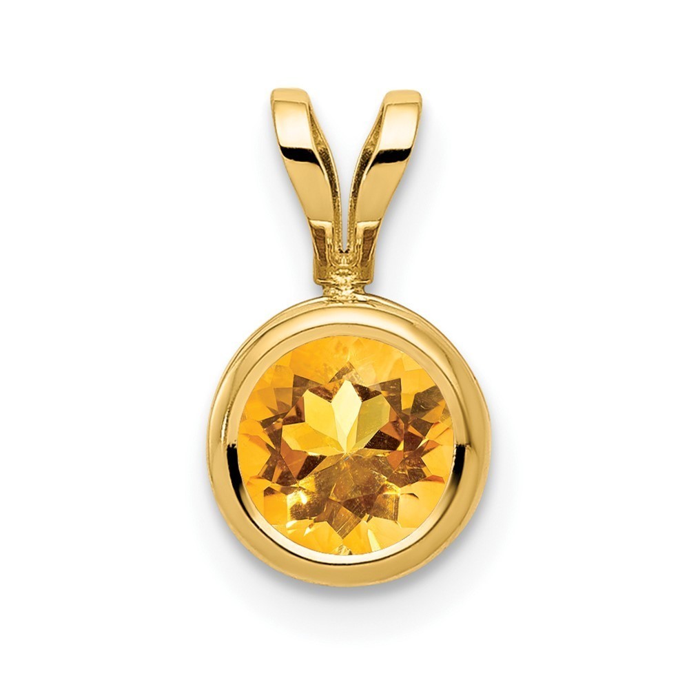 14k Yellow Gold 6mm Citrine Nov Birthstone bezel Necklace Pendant 12 x 7 mm